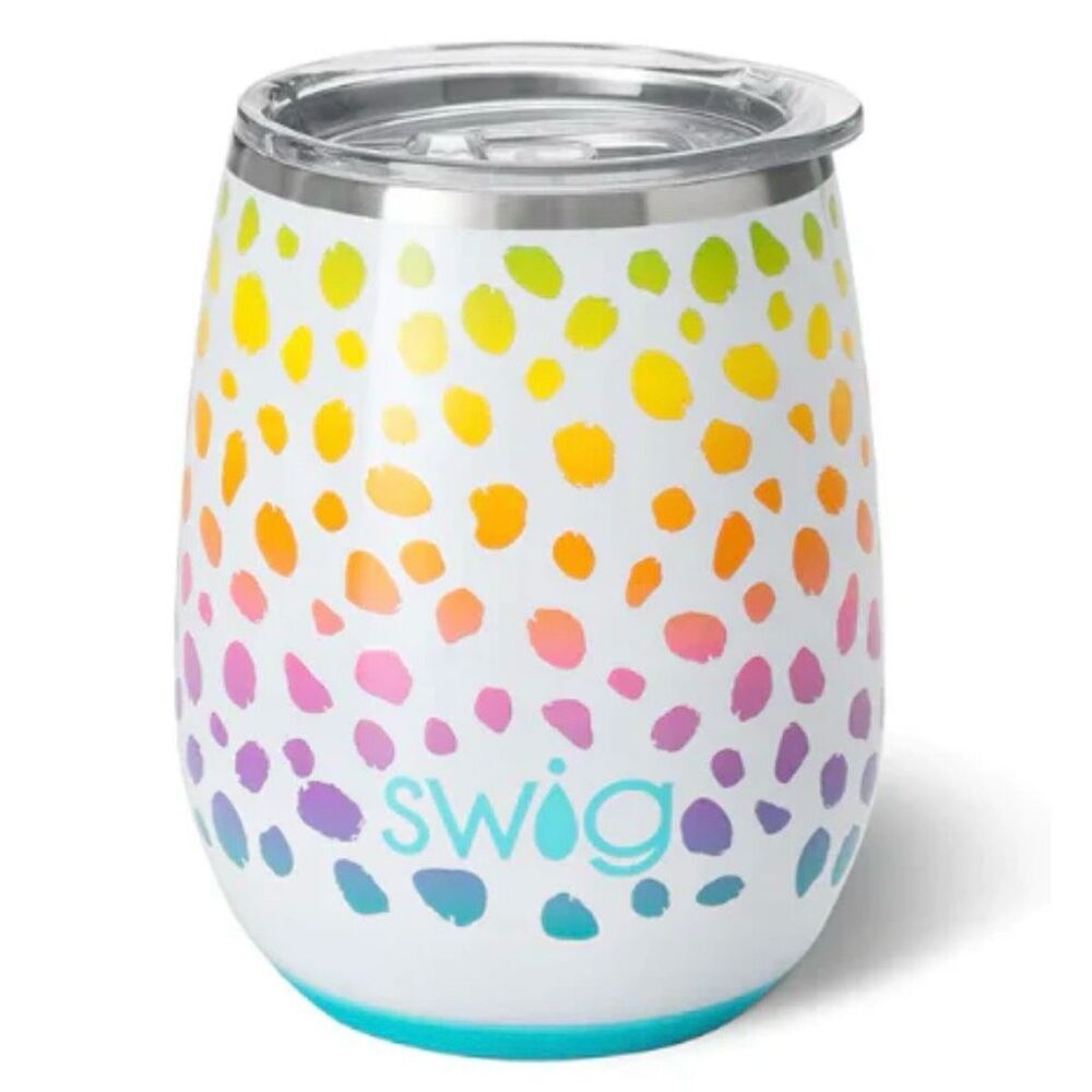 SWIG LIFE | Bright Colors Wine Tumbler Rainbow Spots "Wild Child" | 14 fl oz